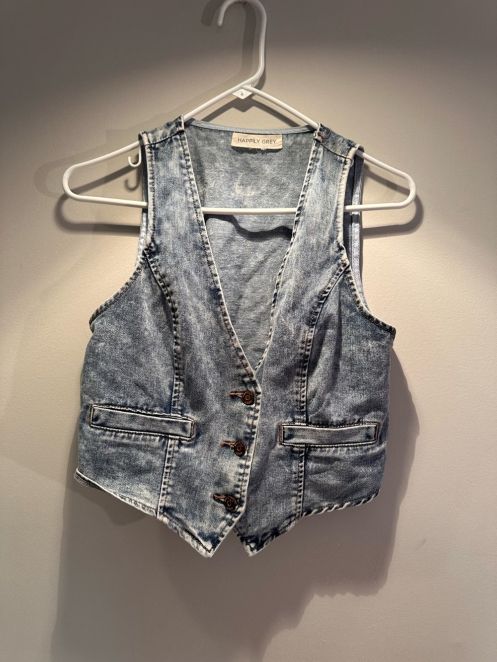 Happily Grey Acid Wash Denim Vest - Light Blue